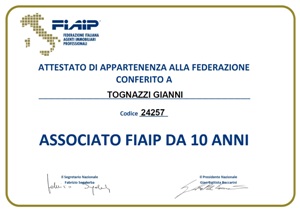 Attesto SPECIALE di appartenenza all'associazione F.I.A.P. per 10 anni (dal 2010 al 2019)